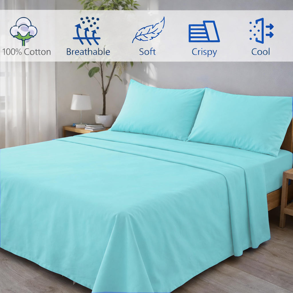 Percale Cotton Sheet Set Twin Size, 3‐Piece, 100% Combed Cotton Sheets, Crisp & Cool, 15 in Deep‐Pocket Fitted Sheet