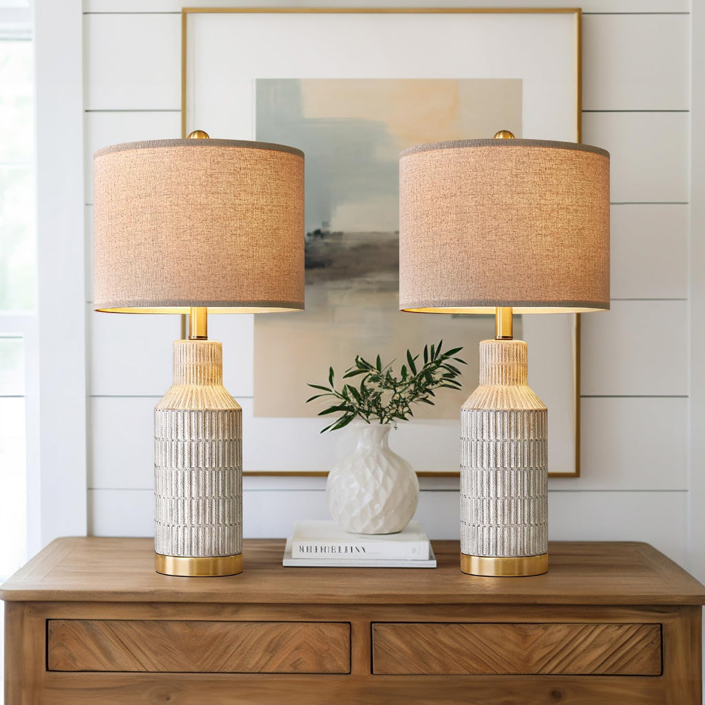 25" Modern Ceramic Lamps Single Table Lamp Bedroom Farmhouse Nightstand Bedside Lamps