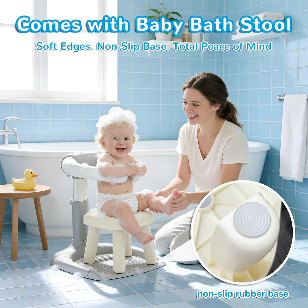 Shower Stand with Seat - Adjustable Height Shower Standing Bath Support | Baby Bath Stand Soporte para Bañera de