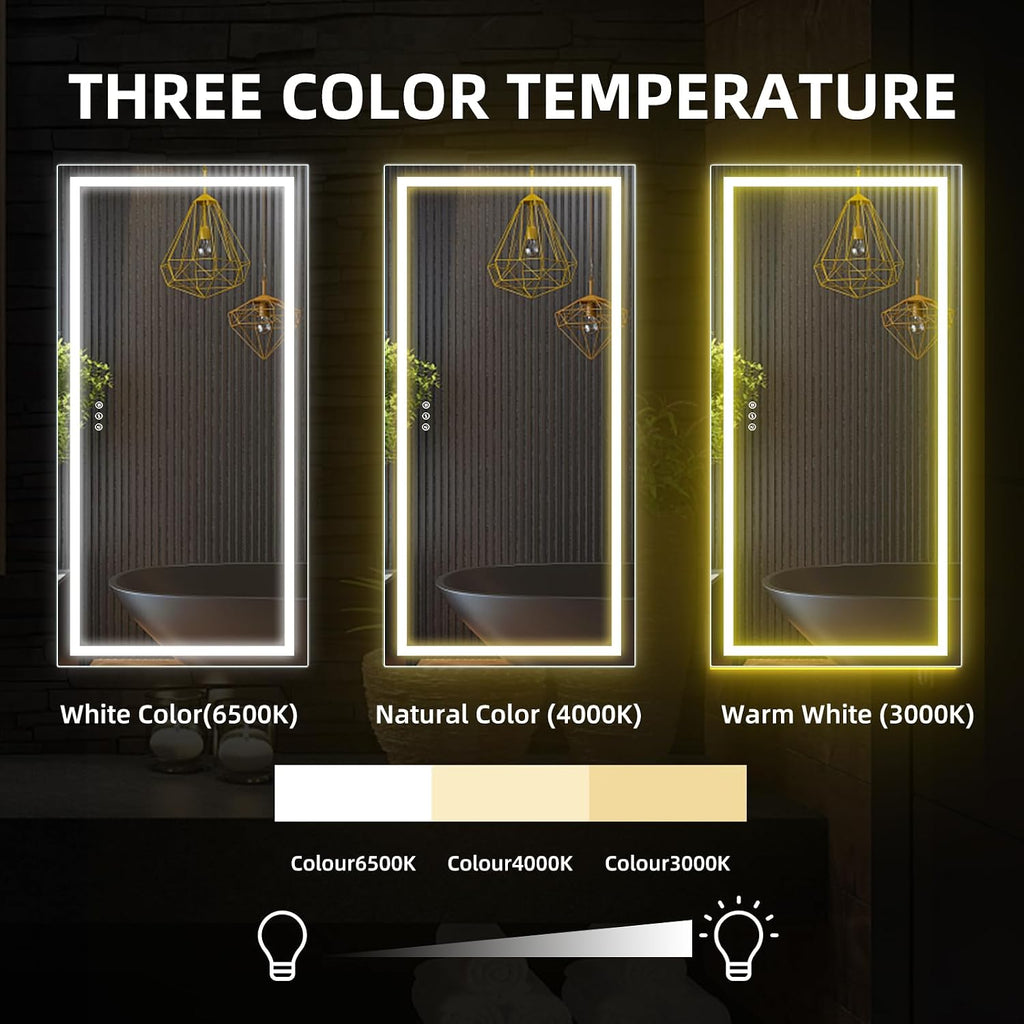 72" x 36" Bathroom Mirror with Lights, Anti-Fog Vanity Mirror with 3 Color Temperatures (3000K/4000K/6500K) &