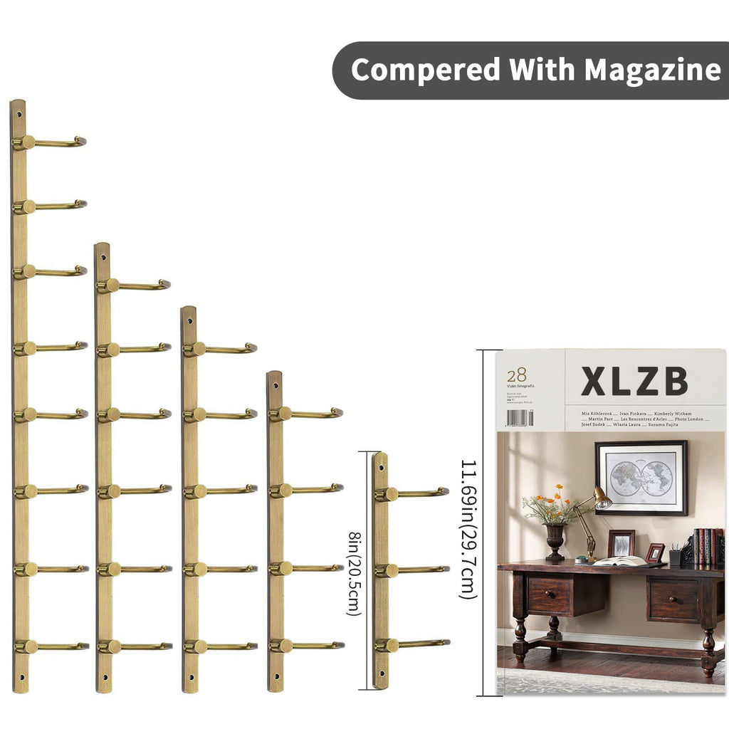 Antique Brass Hooks, 8 Hook Coat Rack, Bath Wall Mounted Vintage Brushed Brass Bathroom Row Hooks Rustic Towels Coats