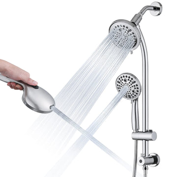 Rainfall Shower Head with Handheld Shower Spray, with 26" Drill Free Adjustable Height Slider Bar, High Pressure Dual