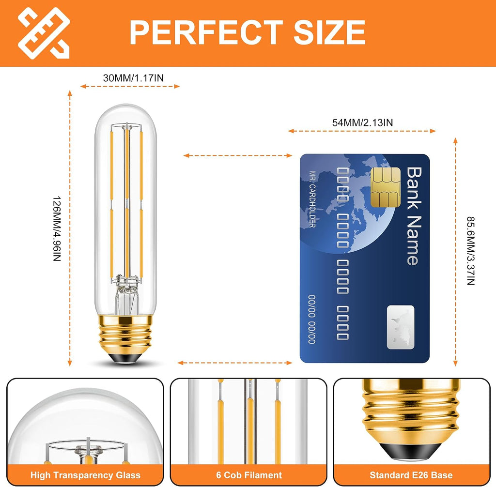 T10 LED Bulb 6 Watt Equivalent 60W Soft Warm White 2700K Dimmable