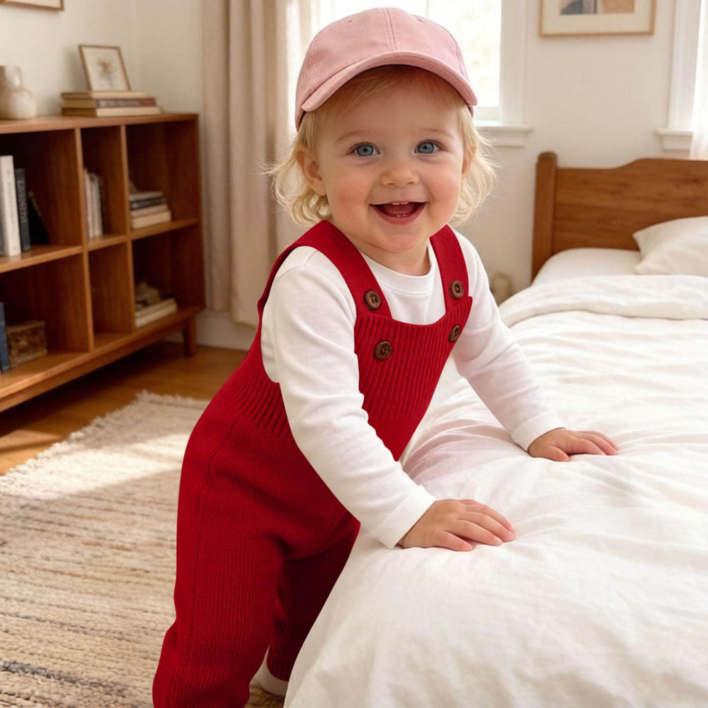 Baby Sweater Romper Knit Solid Color Clothes Suspender Pants Cute Overalls Jumpsuit with Shoulder Straps