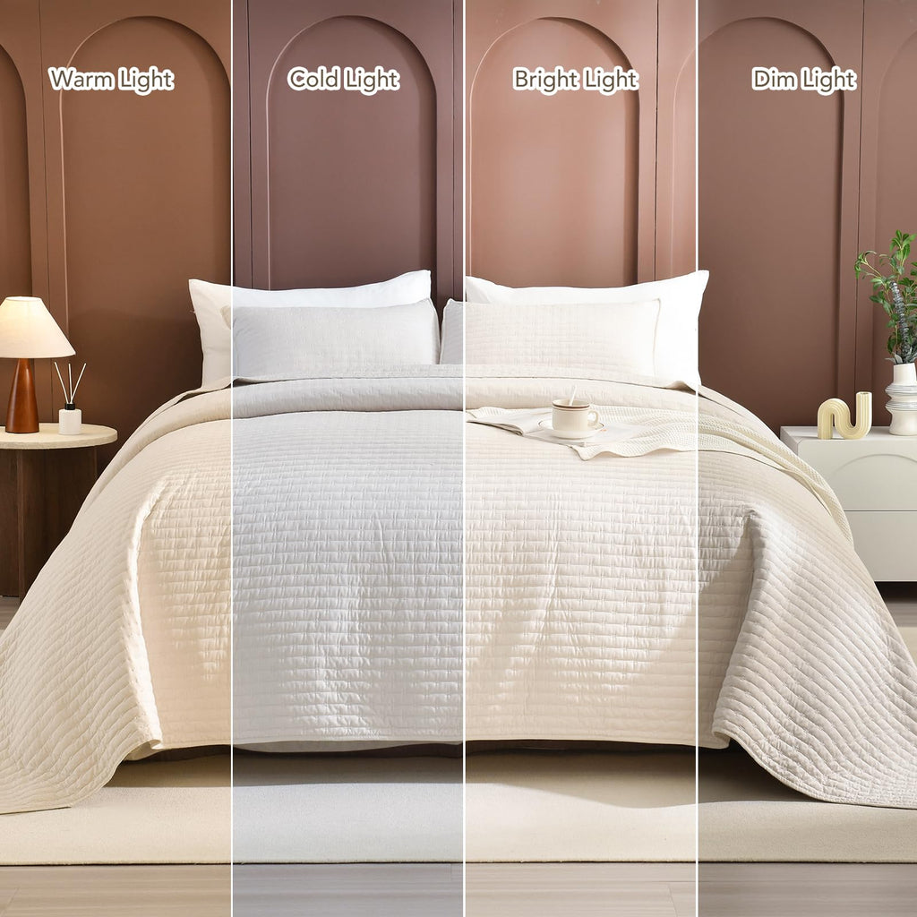 Oversized King Size Bedspread 128x120, 3pcs Extra Large Lightweight Summer Quilt Coverlet King Size, Wheat Cal King