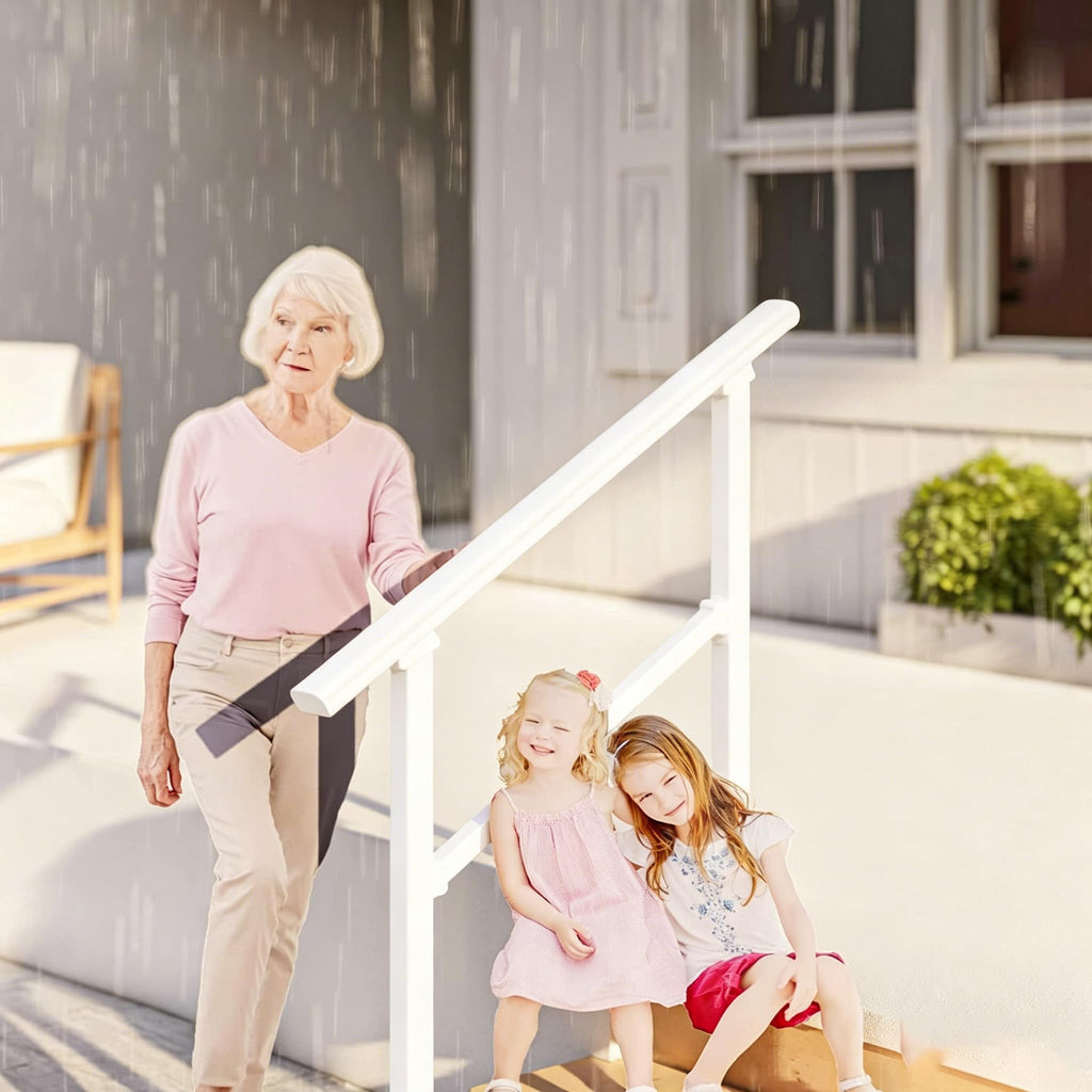 2 Pack Hand Rails for Outdoor Steps, 5 Step White Railing Kit