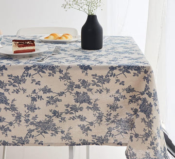 Cotton Linen Vintage Rectangle Tablecloth Pastoral Floral Rustic Table Cloth Washable Table Cover,Fa