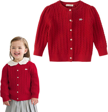 Toddler Girl Cardigan Sweater Cable Knit Cotton Button Up Jacket