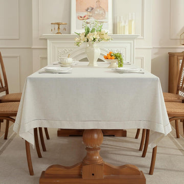 Linen Blend Handmade Hemstitched Tablecloth for Dinner Table, Parties, Wedding Decorations (55" x 86