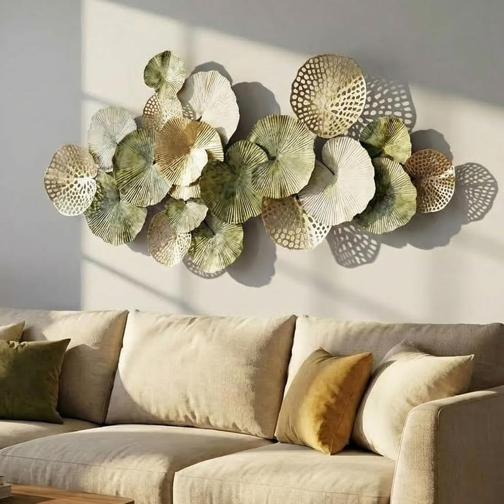 Large Metal Wall Decor 3D Stacked Metal Wall Art Modern Lotus Leaf Wall Sculptures Hanging Decoration Bedroom