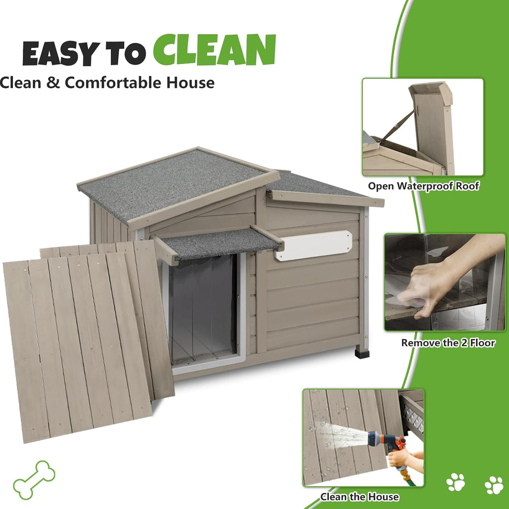Large Outdoor Wooden Dog House for Medium Large Dogs, Updated Shelter