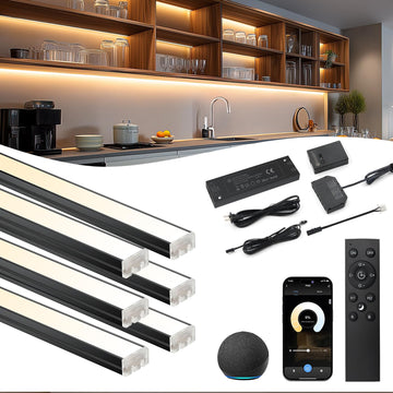 Smart Under Cabinet Lighting 6 Bars, App/Voice/Hand Wave Control, Black