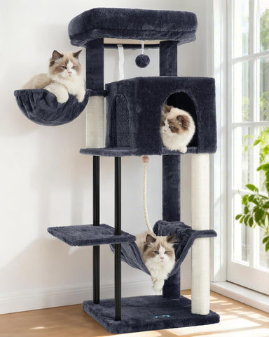Cat Tree, Cat Tower for Indoor Cats, 43.3 inch Cat Tree Tower with Sturdy Steel Tube, Hammock