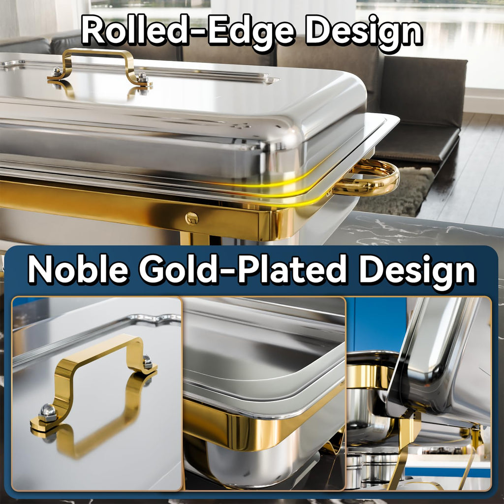 Chafing Dishes for Buffet, 11Qt, 4 Pack, Gold