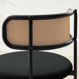 Rattan Dining Chairs Set of 2, Mid-Century Modern Dining Chairs with Cane Back and Boucle Upholstered Seat, Farmhouse Kitchen Chairs, Black