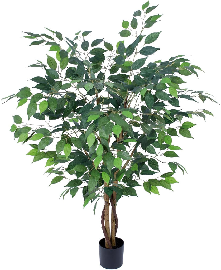 Artificial Ficus Tree 4ft, Artificial Plants Indoor with Realistic Leaves & Trunk, Fake Plants Living Room Decor.