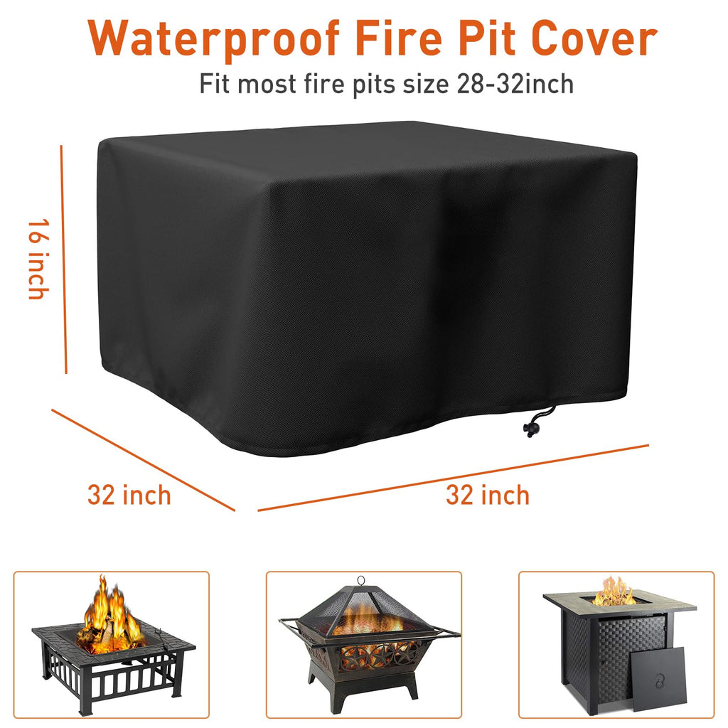 Fire Pit Cover 32 inch, Fits 28-32 inch Firepit, Square, Black