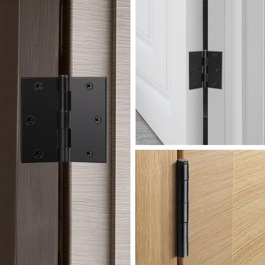 Matte Black Door Hinges, 3.5" x 3.5" Interior Door Hinges, 18 Pack
