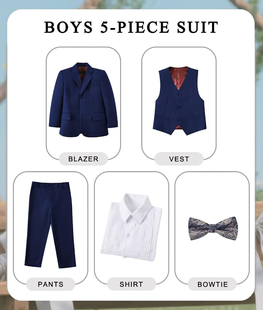Boys' Suits Kids Formal Tuxedo 5 Piece Wedding Dress Wear Easter Prom Suit