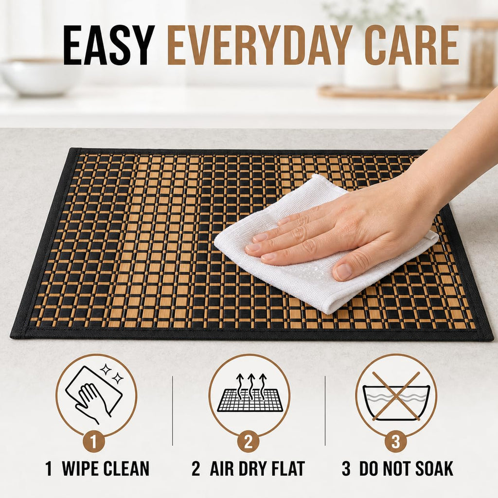 Bamboo Placemats, Set of 4, Woven, 11.8x17.3 Inches, Black