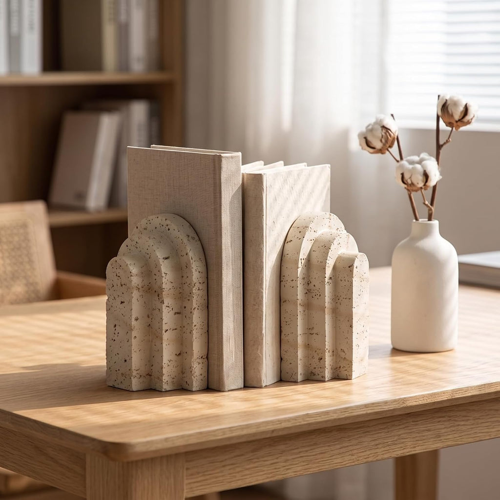 Bookend Display Piece Resin Bookend Support Holder Stand with Sculptural Character and Textured Stone Look Suitable