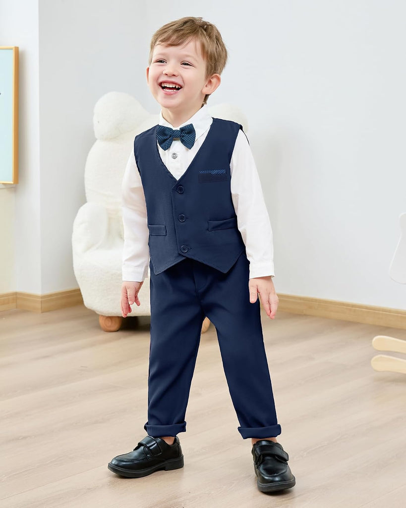 Toddler Baby Boy Clothes Suit Gentleman Wedding Outfits Formal Dress Shirt/Bowtie/Vest/Suspender Pants 1-9 Years