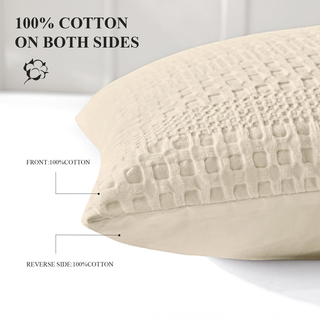 100% Coton Waffle Pillow Shams Standard Size Set of 2, Soft Aesthetic Pillow Cases 2 Pack, Breathable Decorative