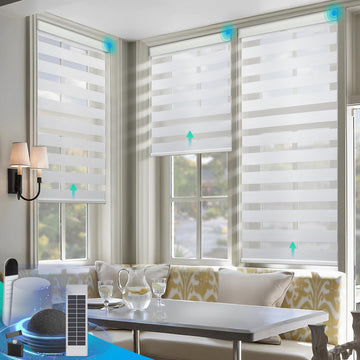 Motorized Zebra Blinds with Solar Powered, White, 341⁄2"W x 72" H