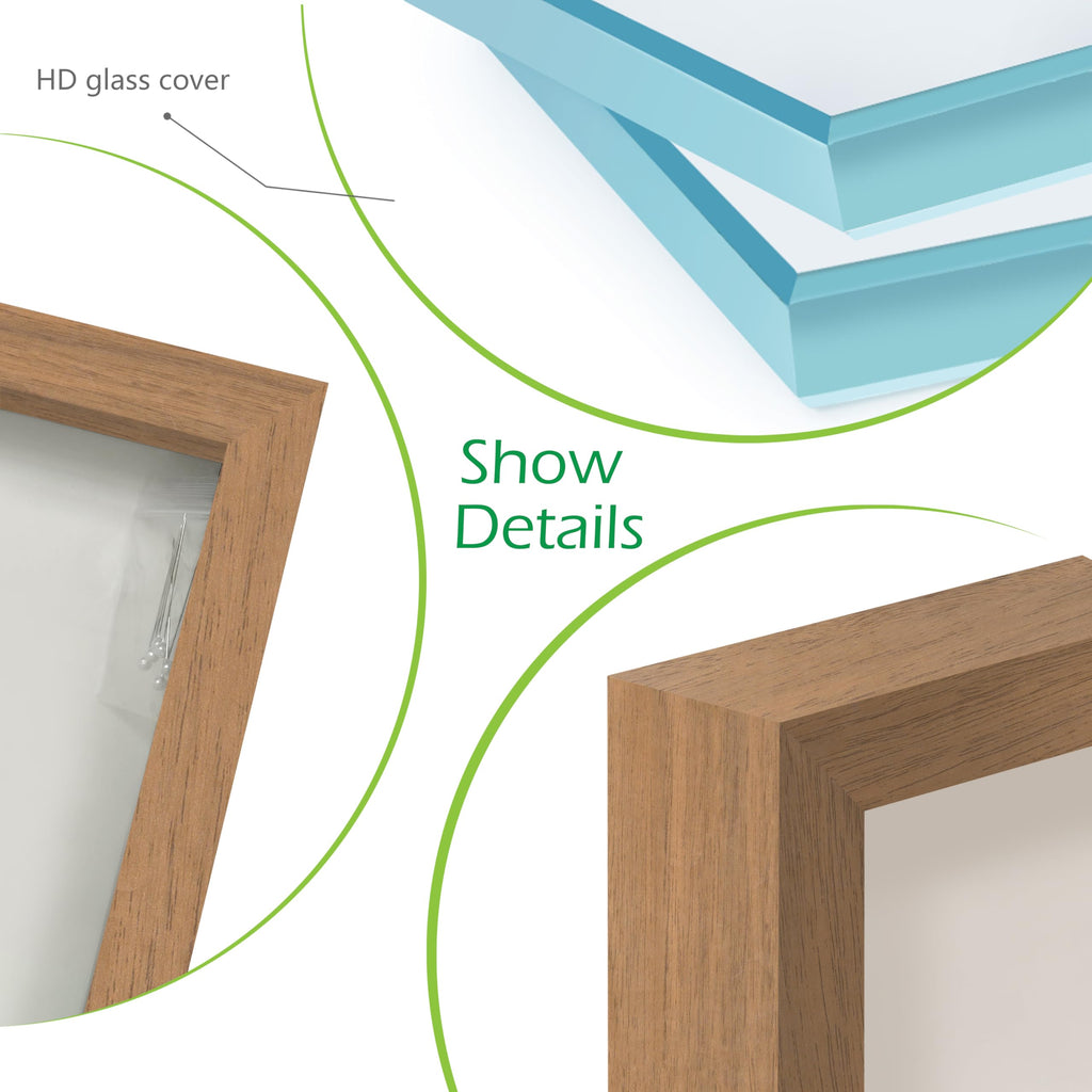 12" x 18" Golden Oak Wooden Shadow Box Frame - Soft Felt Back, Tempered Glass, and Included Elegant White Ball Push