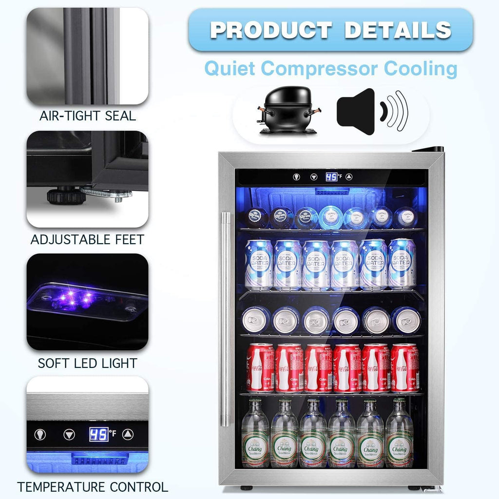 Beverage Refrigerator Cooler - 145 Can Mini Fridge Glass Door for Soda Beer or W