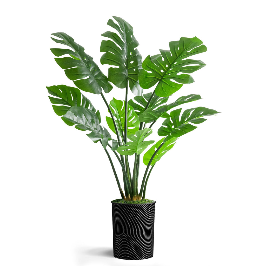 Tree in Geometric Spiral Pattern Planter, Fake Monstera Silk Tree for Indoor and Outdoor Home Decoration - 56"