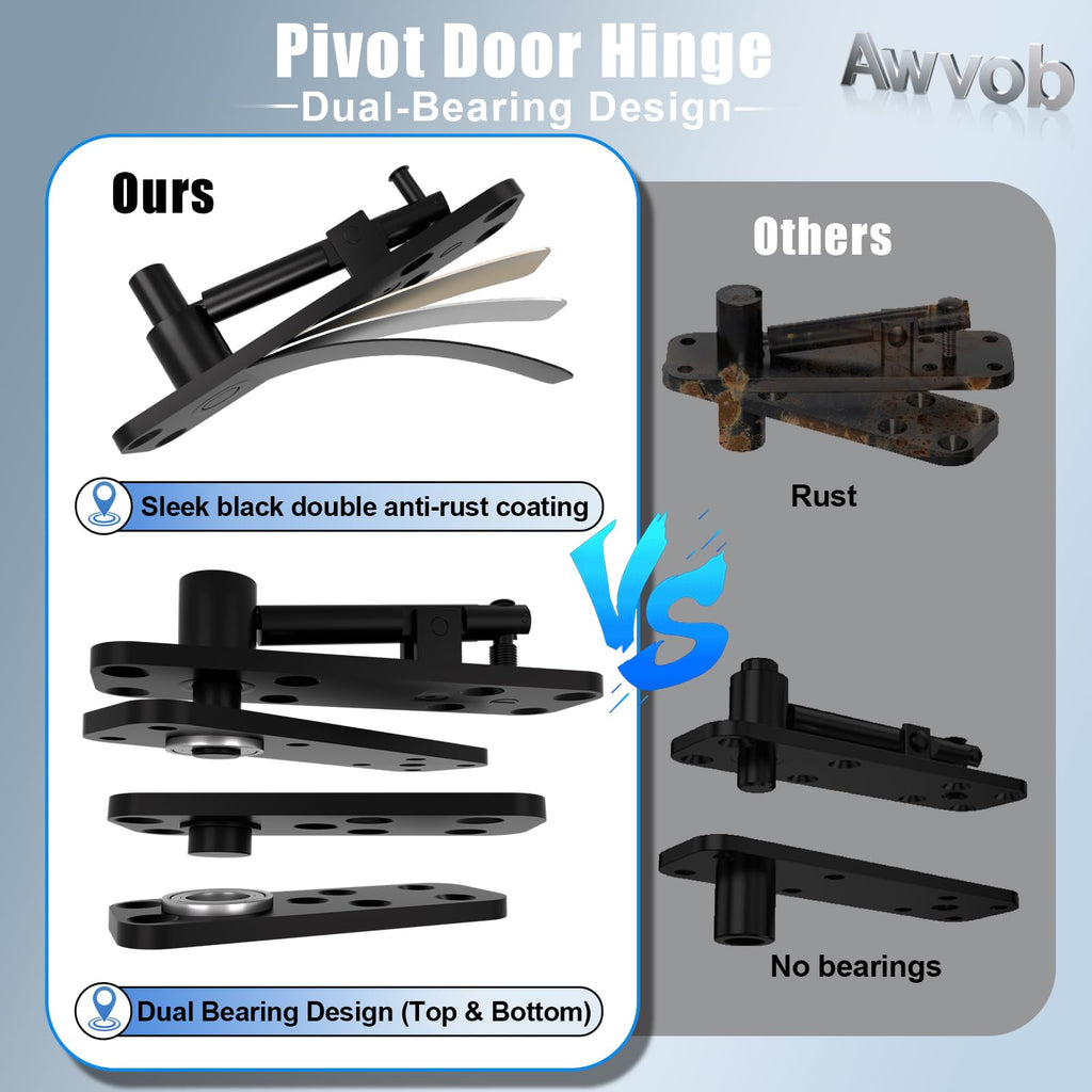 Hidden Door Hinge with Dual Bearing, Rotating Silent Design - Invisible Door Hinge Kit for Heavy Duty Secret &