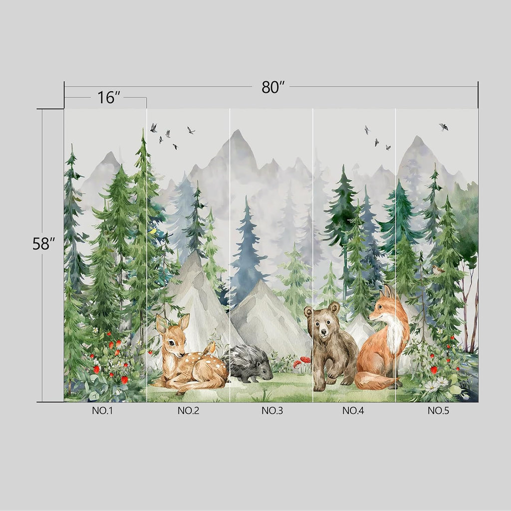 Kids Animals Forest Wallpaper Peel and Stick Nursery wall Mural Living Room - 58"x86"