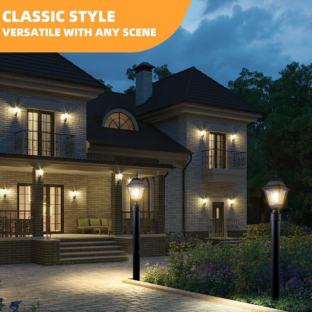 Outdoor Post Light,Waterproof Cast Aluminium Lamp Post Light Fixture,Post Lantern with Pier Mount Base,Matte Black
