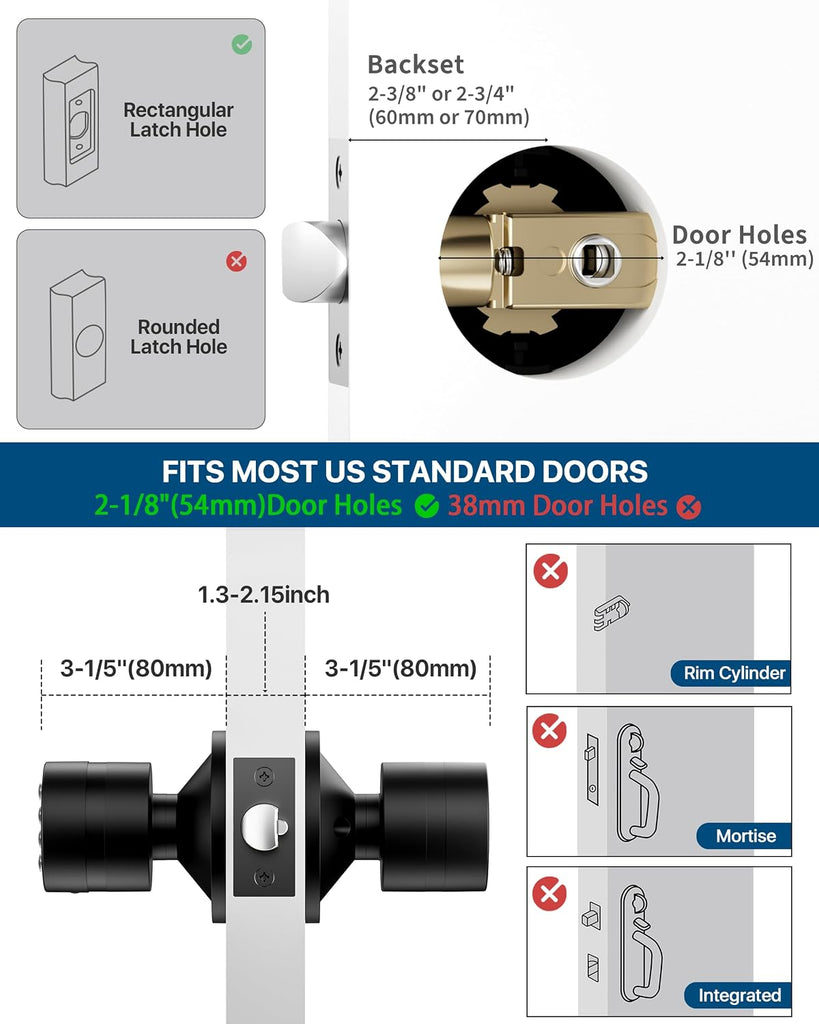 Door Knob with Keypad, Door Knob with Lock, Keyless Entry Door Lock with Code for Front Door Garage Home Apartment