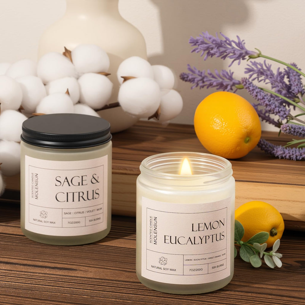 4 Pack Candles Scented, 28 oz Long Lasting Candles, Soy Set Gift for Women - Scents of Lemon Eucalyptus/Vanilla