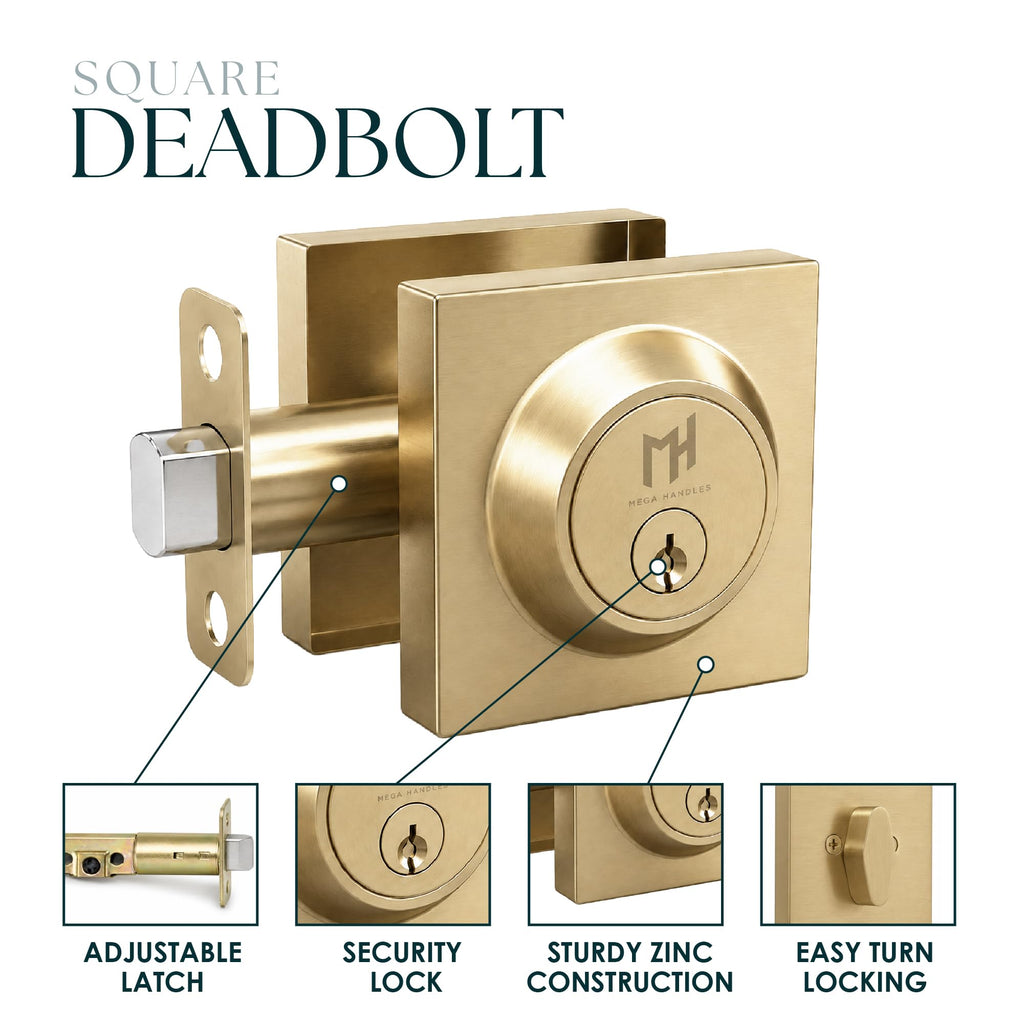 Entry Deadbolt Lock - Heavy Duty Round Locking for Left or Right-Handed Doors - Interior/Exterior - Satin