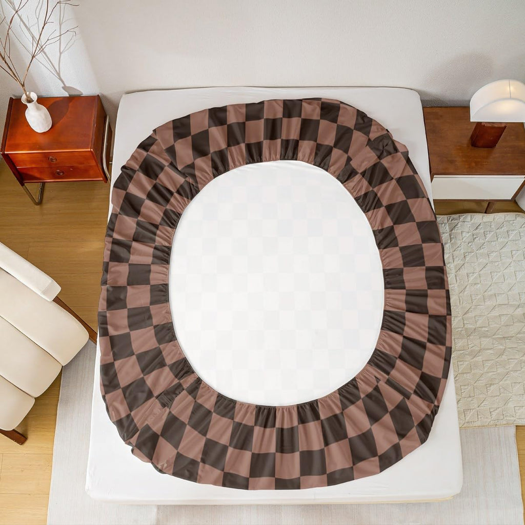 Chocolate Checkerboard Fitted Sheet Set with 2 Pillowcase, Brown Squares Buffalo Checkered Grids Microfiber Mattress
