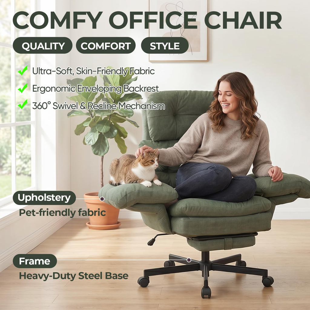 Criss Cross Office Chair with Foot Rest, Big and Tall Office Desk Chairs with Flip Armrests for Pets & Cross Legged