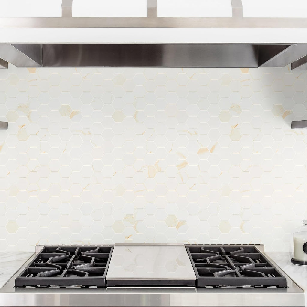 Eden Calacatta 12 in. x 12 in. Hexagon Porcelain Mosaic Tile