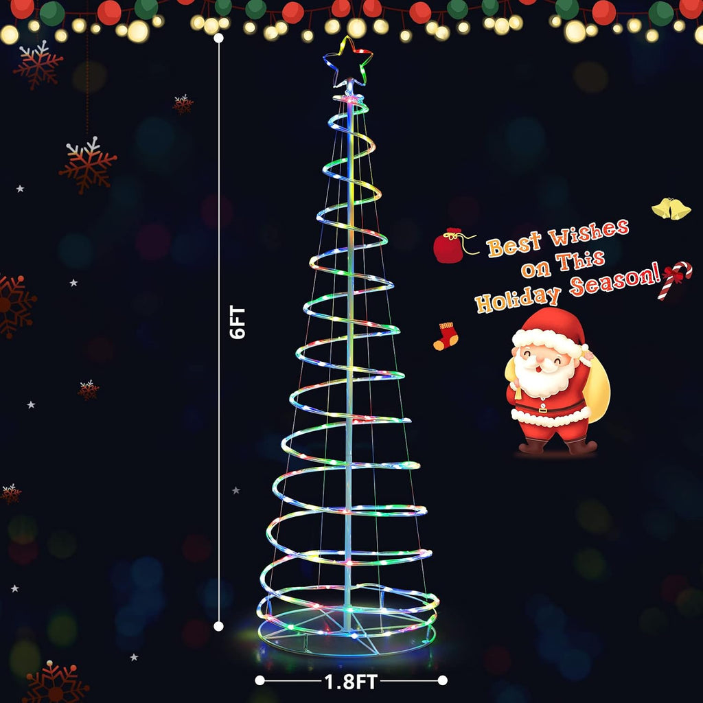 6 FT Spiral Christmas Tree, Outdoor Led Christmas Tree with 135 LED Lights, 10 Lighting Modes, Bluetooth APP Control