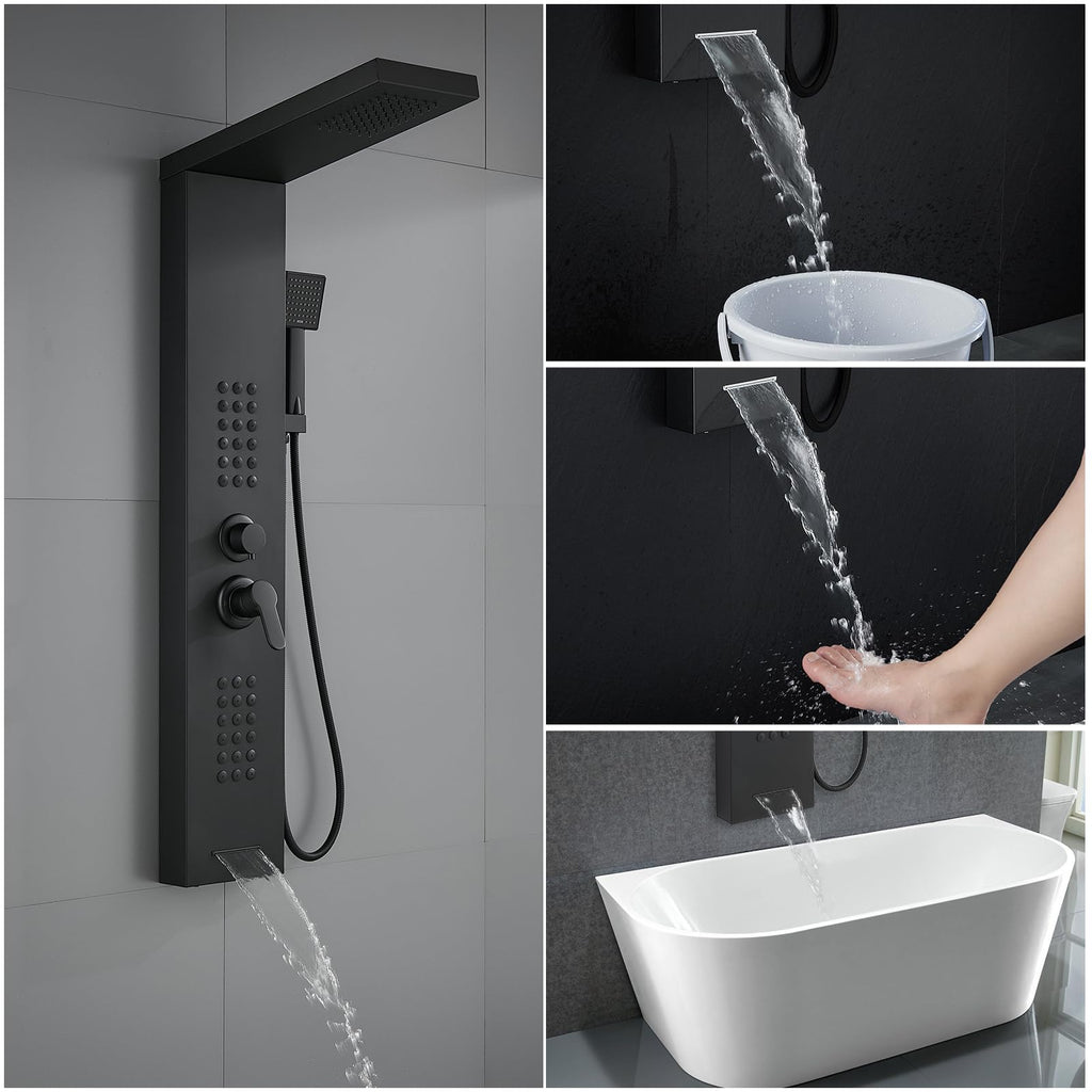 4 in 1 Shower Panel Tower with Powerful Body Jets, Matte Black