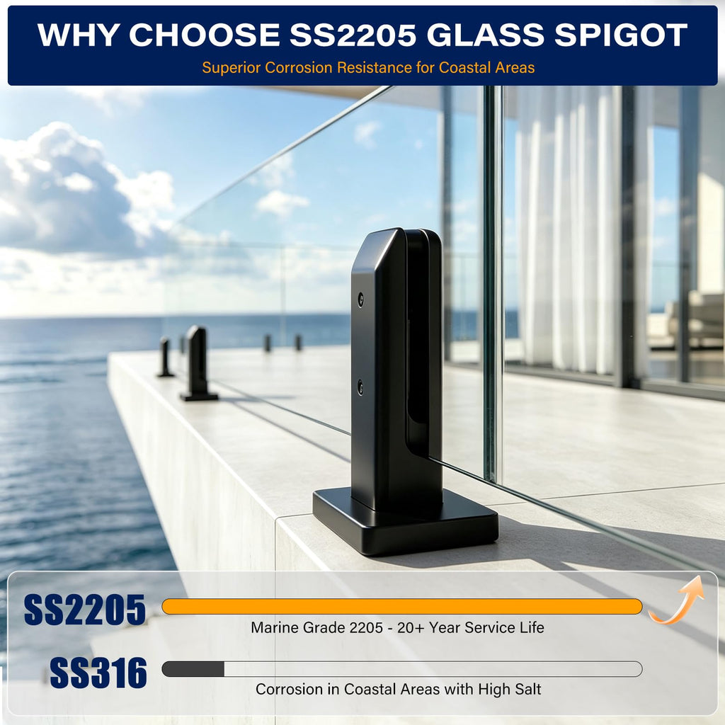 10 Pack Marine Grade SS2205 Glass Railing Spigots Frameless Clamp