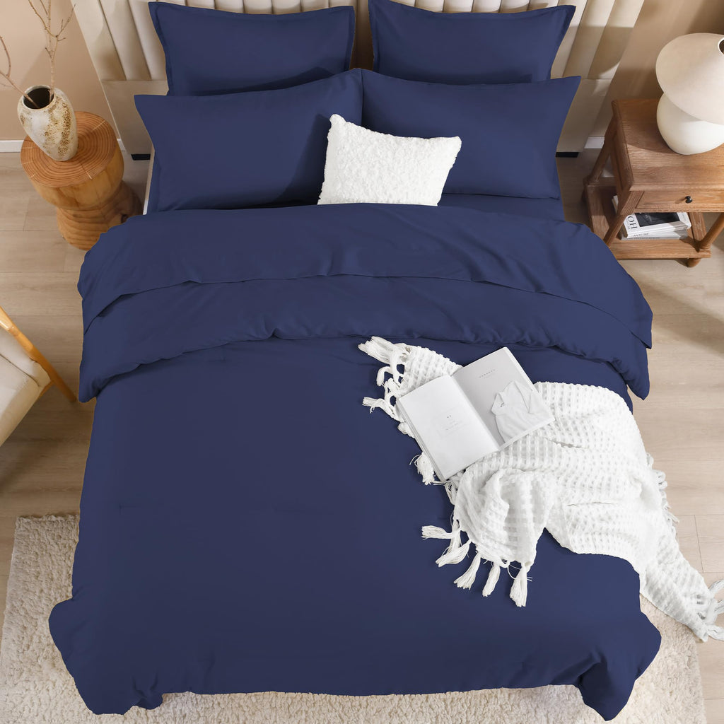Navy Blue Comforter Set with Sheets - 7 Pieces Bed in a Bag