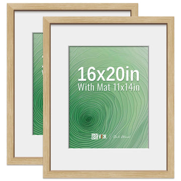 16x20 Frames 2 Pack, Oak Wood, 11x14 Mat, Glass, for Photo Print