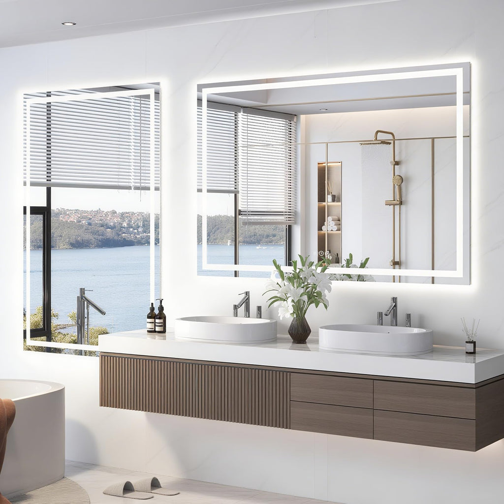 88 x 38 in LED Bathroom Mirror, Front and Backlit, Anti-Fog