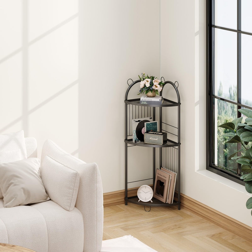 Corner Bathroom Shelf Metal Short Corner Stand Shelf Black Small Bathroom Storage Corner Shelf Unit for Toilet Shower