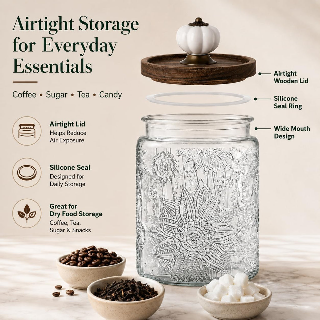 23.7 Fl oz Glass Jar with Lid, Coffee Canister, Decorative Mason Jar