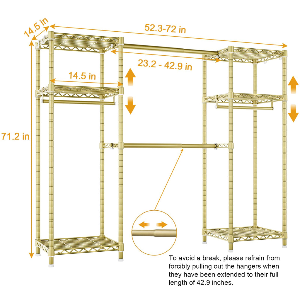 E7 Garment Rack, Heavy Duty Clothes Storage System with Extendable Rod