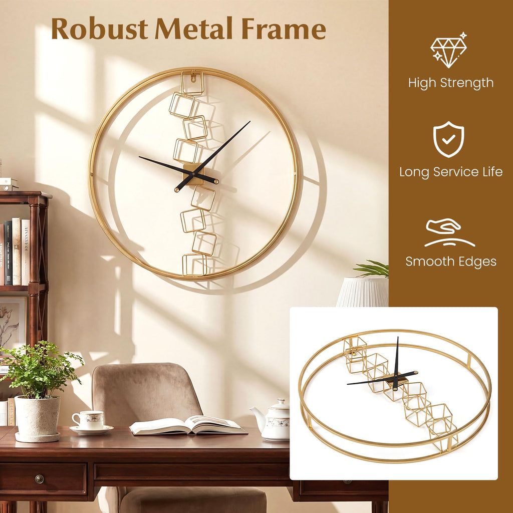 Large Wall Clock, 27" Nordic Style Big Metal Wall Clock, Non-Ticking Decorative Clock, Battery-Operated Wall